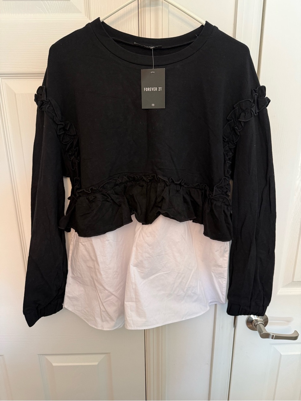 Forever 21 Black and White Layered Ruffle Pullover